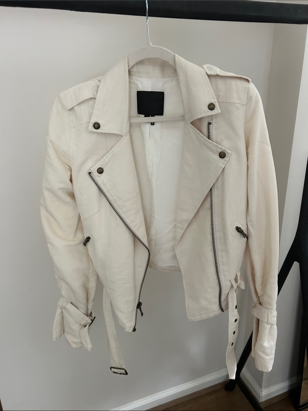 Paige Cream Biker Jacket - Stylish Asymmetric Zip